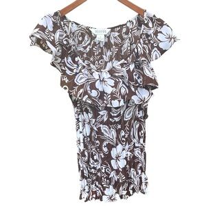 Allison Taylor Y2K Brown Floral Ruffle Blouse Medium Fairycore